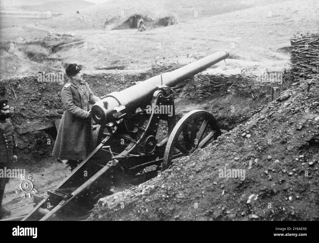 Gros canon de siège à Adrianople, photo liée à la bataille d'Adrianople, 1912-13, première guerre des Balkans., 1912, Adrianople, négatifs en verre, 1 négatif : verre ; ou plus petit. Banque D'Images