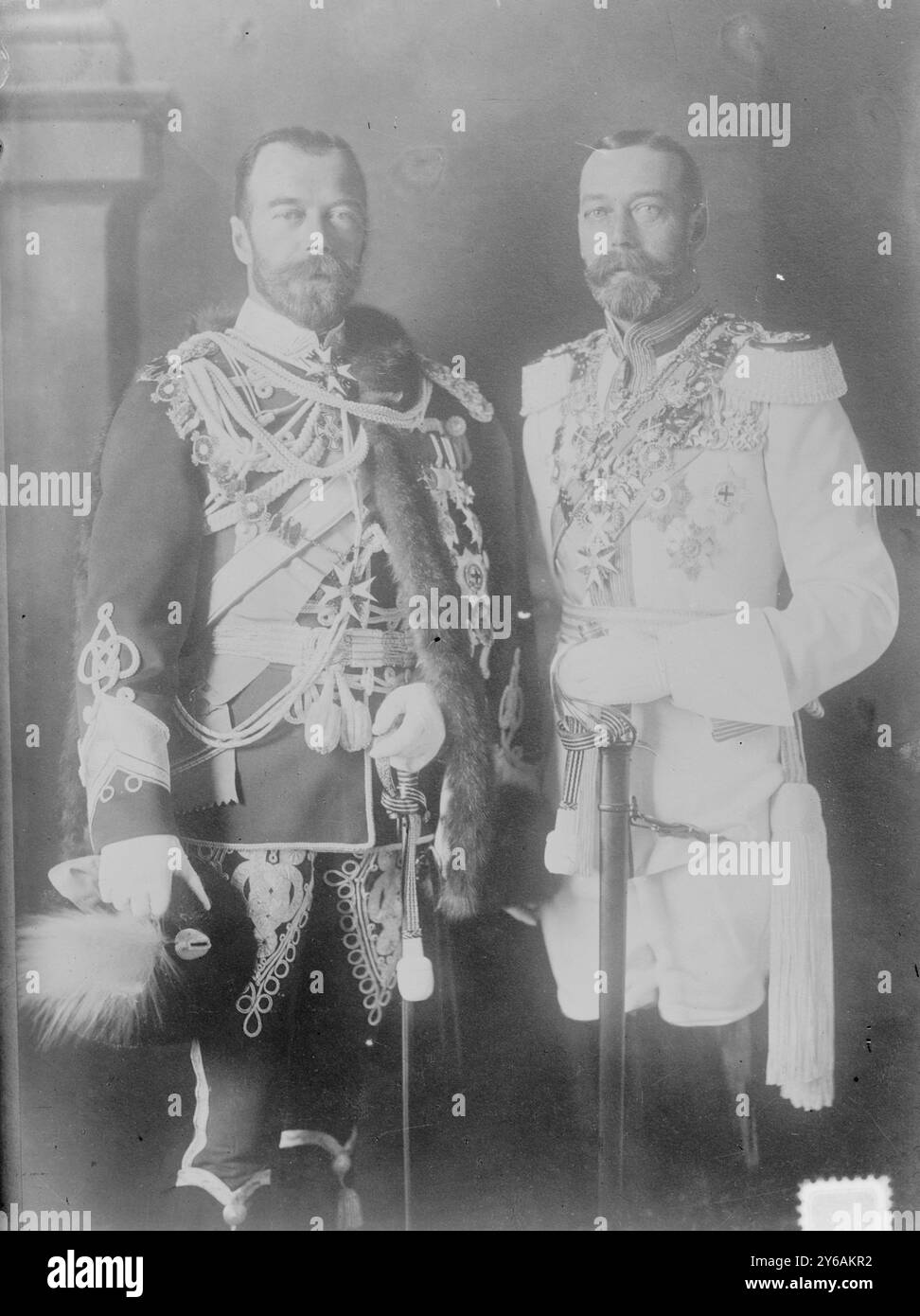 Tsar, roi George, photos montre tsar Nicolas II de Russie (1868-1918) et roi George V de Grande-Bretagne (1865-1936)., 1913 août 22, négatifs en verre, 1 négatif : verre ; 5 x 7 po. ou plus petit. Banque D'Images