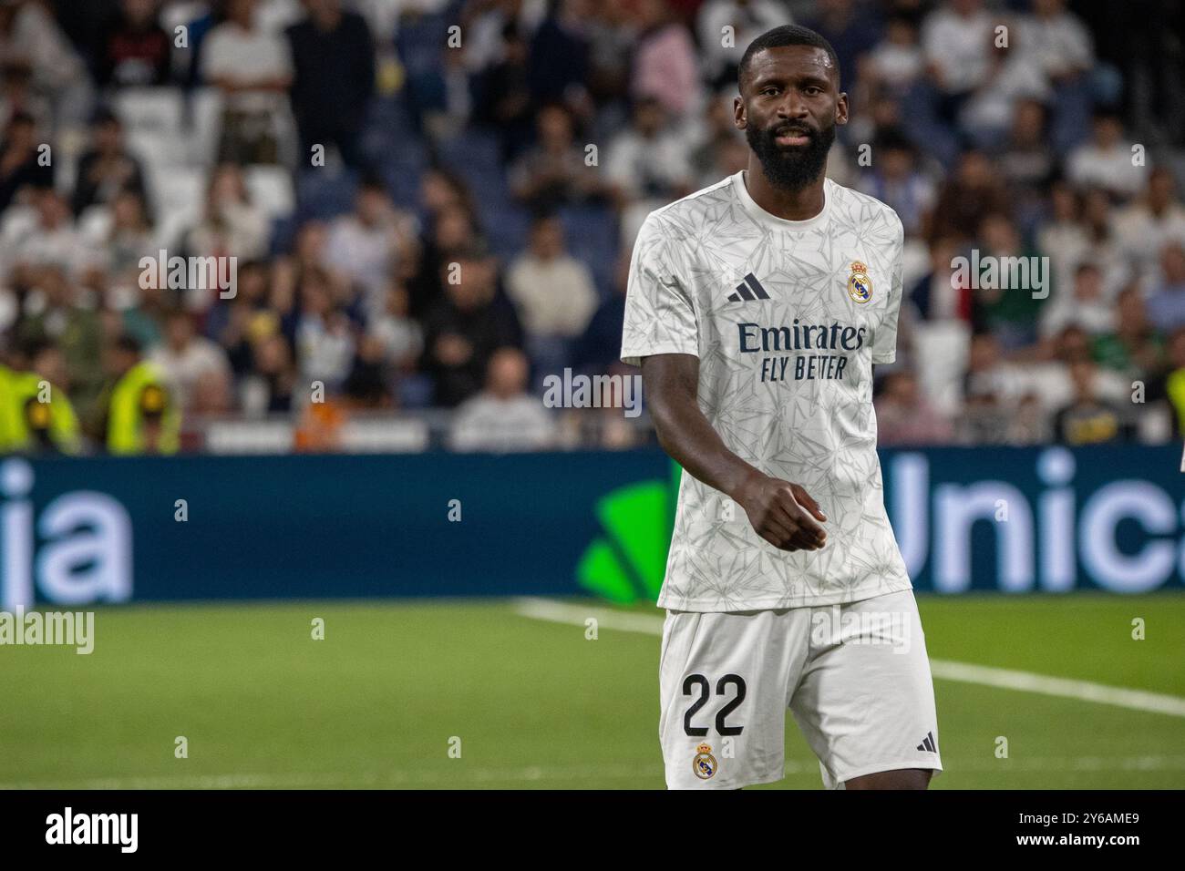 Madrid, Espagne. 24 septembre 2024. Antonio Rudiger, joueur du Real Madrid, a été vu lors du match de football de la Liga EA Sports week 7 2024/2025 opposant le Real Madrid CF et le Deportivo Alaves au stade Santiago Bernabeu. Score final : Real Madrid CF 3 :2 Deportivo Alaves crédit : SOPA images Limited/Alamy Live News Banque D'Images