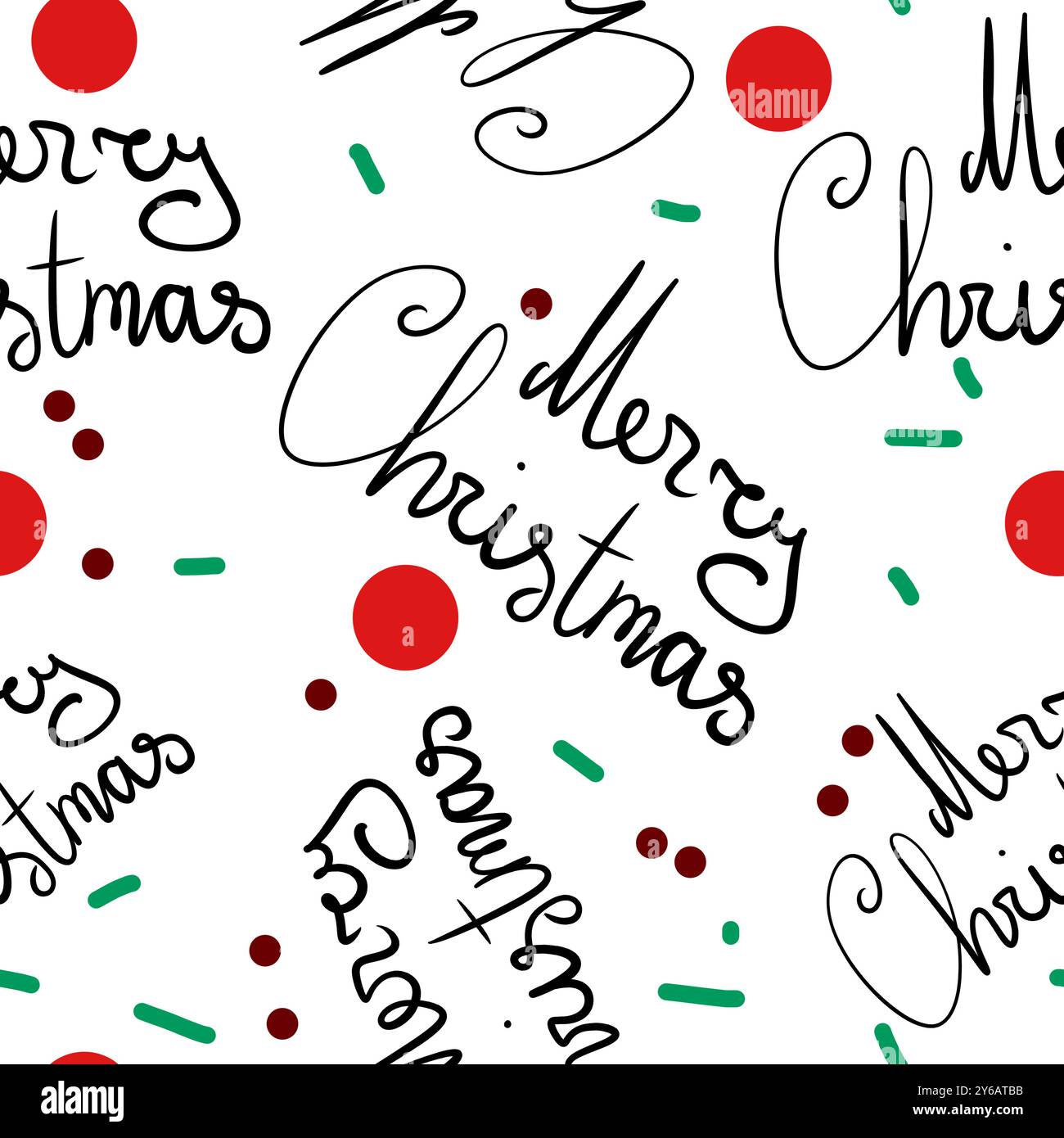 Lettrage Joyeux Noël avec des pois et des confettis illustration de couleur de motif sans couture isolé pour les impressions, le textile et le papier d'emballage, pour les arrière-plans Banque D'Images