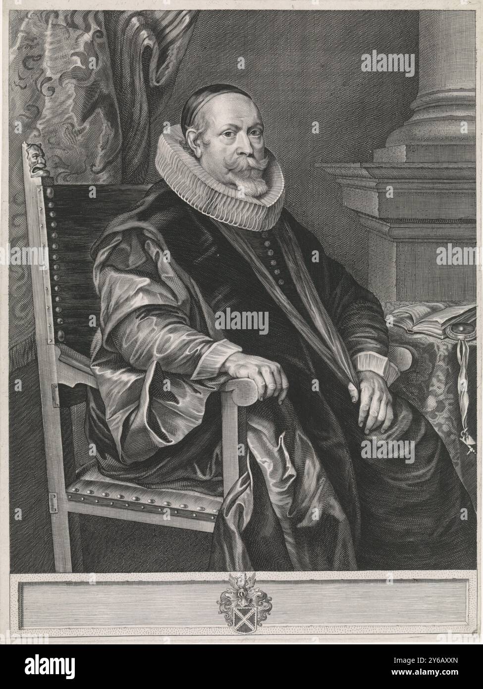 Portrait de Jacob Roelants (1568-1651), Jacob Roelants, avocat et conseiller à Malines., estampe, imprimeur : Paulus Pontius, après peinture par : Thomas Willeboirts Bosschaert, Anvers, 1616 - 1657, papier, gravure, hauteur, 372 mm × largeur, 278 mm Banque D'Images