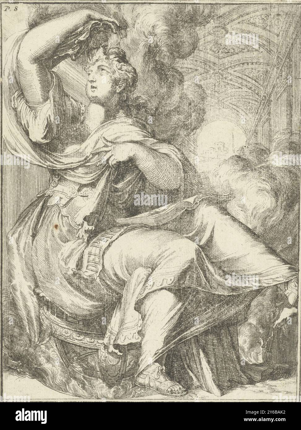 Sibyl de Delphes, S Delphica (titre sur objet), douze sibyls (titre de la série), sibyl de Delphes, estampe, imprimeur : Romeyn de Hooghe, (attribué à), après son propre dessin par : Romeyn de Hooghe, (attribué à), pays-Bas, 1688, papier, gravure, gravure, hauteur, 170 mm × largeur, 128 mm Banque D'Images