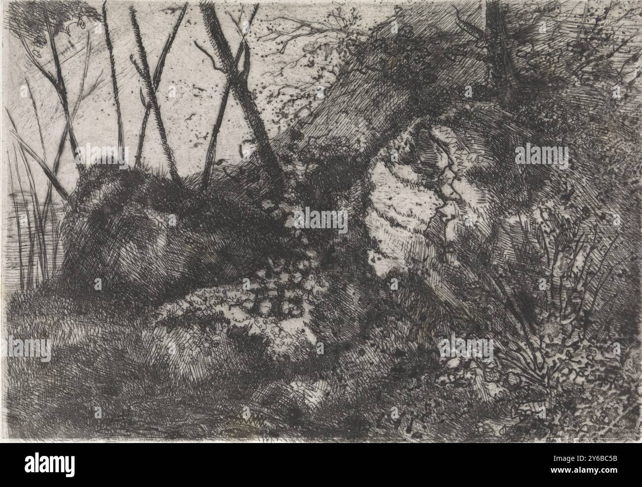 Roche affleurement, impression, imprimeur : Arnoud Schaepkens, 1855 - 1904, papier, gravure, pointe sèche, hauteur, 133 mm × largeur, 191 mm Banque D'Images