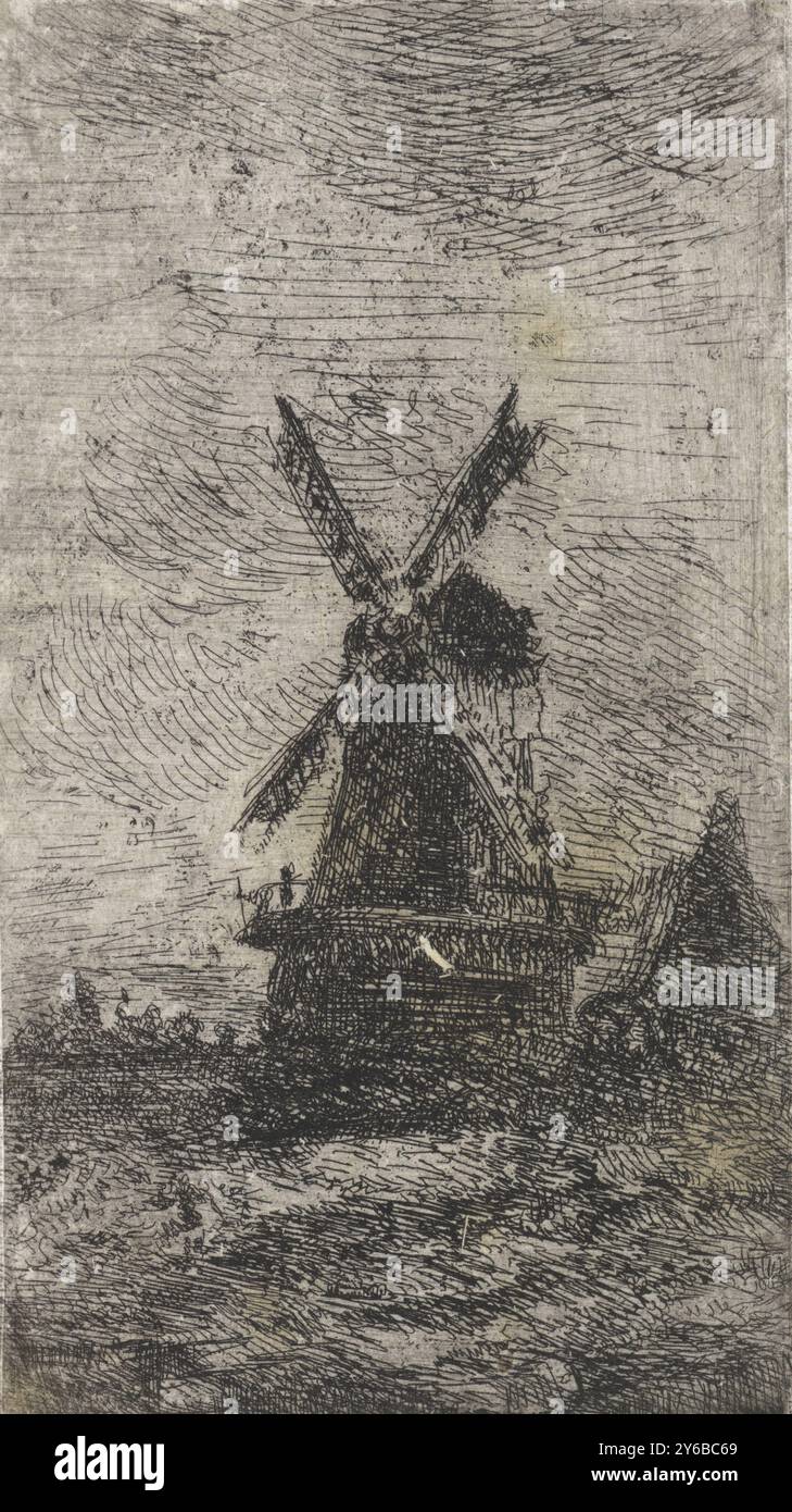 Moulin à vent, imprimerie, imprimeur : Arnoud Schaepkens, 1831 - 1904, papier, gravure, pointe sèche, hauteur, 113 mm × largeur, 64 mm Banque D'Images