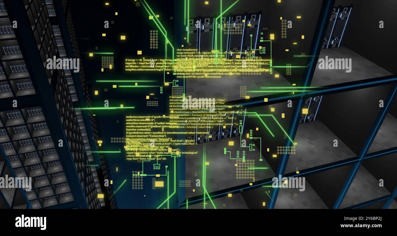 Image de carte de circuit imprimé et de traitement de données numériques sur des serveurs informatiques Banque D'Images