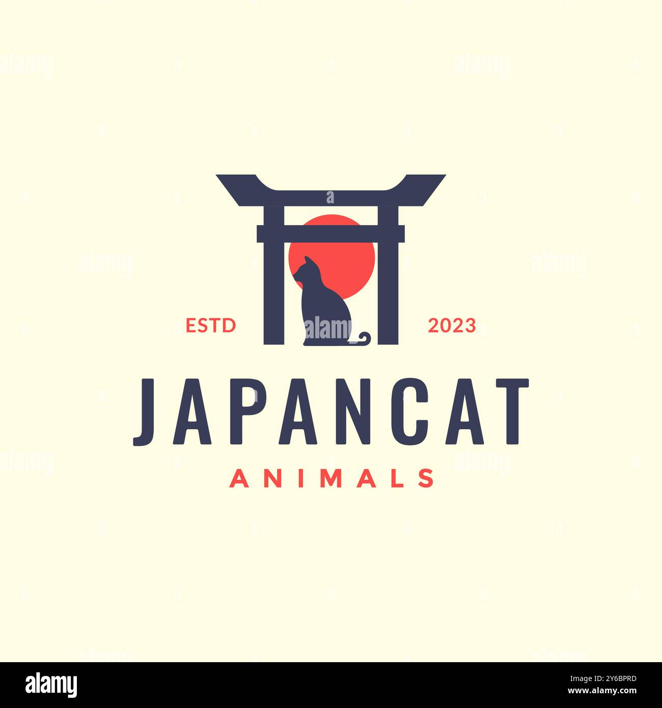 chat japonais animaux gate torii culture vintage minimal hipster logo vector illustration Illustration de Vecteur