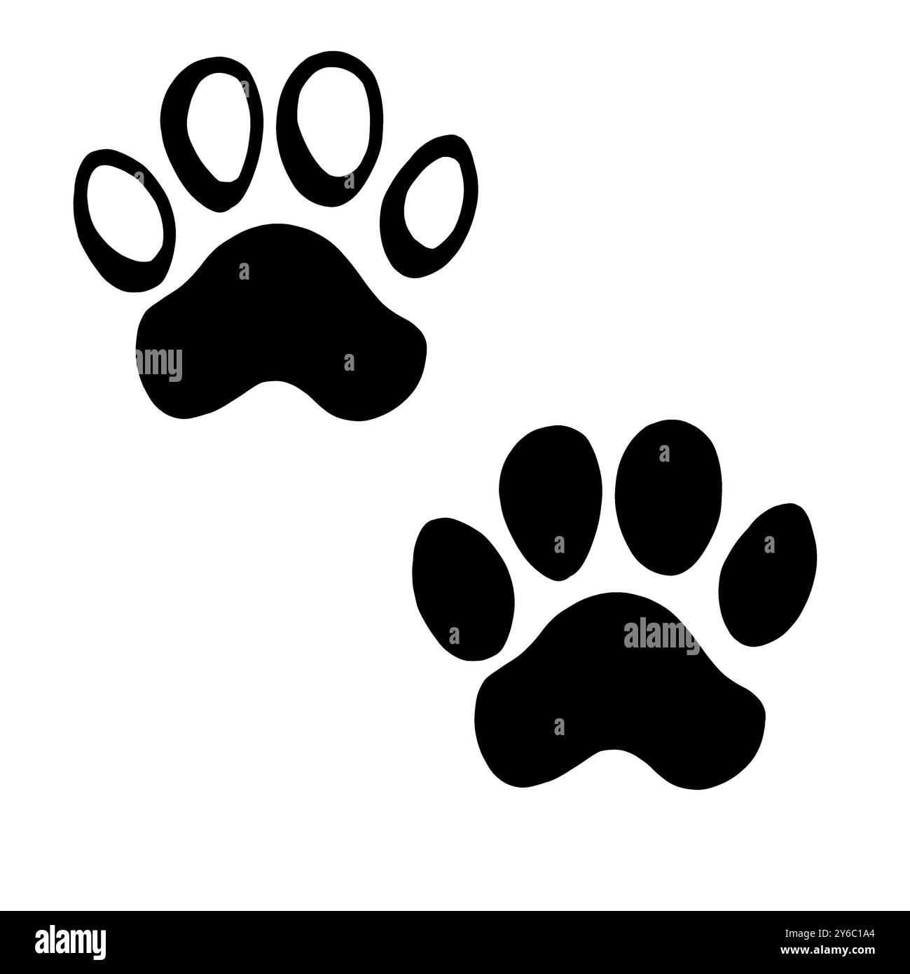 Traces d'animaux. Imprimé pattes de chien. Illustration d'esquisse. Graphiques en noir et blanc. Banque D'Images