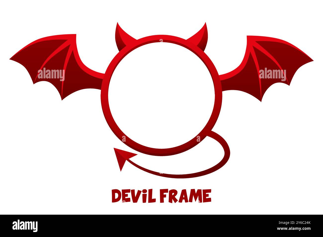 Cadre de diable rouge de dessin animé. Cadre démon mignon rond ou avatar pour vos conceptions. Symbole maléfique pour la carte de voeux Creative Halloween ou la bannière Illustration de Vecteur