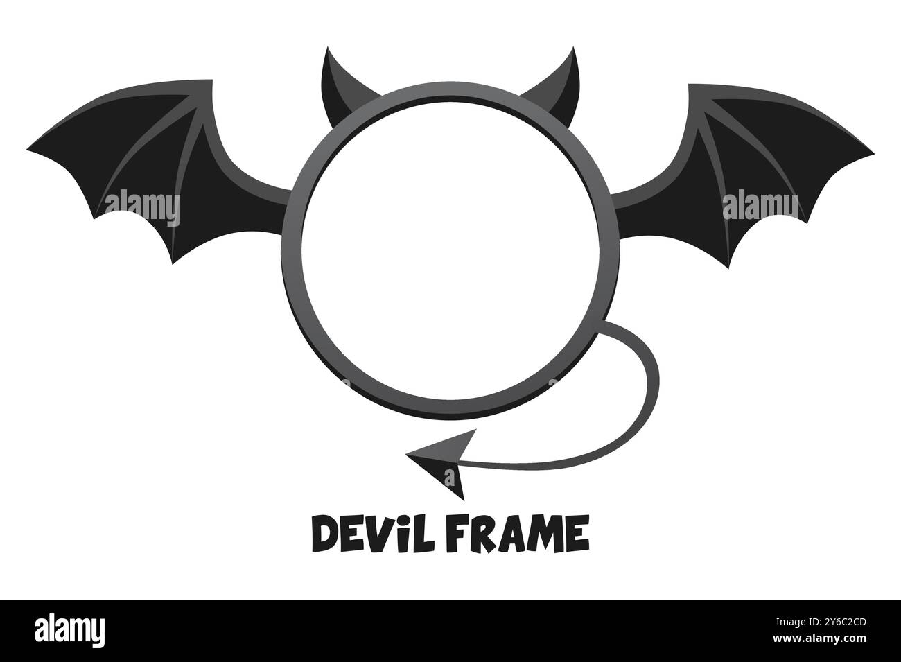 Cadre de diable noir de dessin animé. Cadre démon mignon rond ou avatar pour vos conceptions. Symbole maléfique pour la carte de voeux Creative Halloween ou la bannière Illustration de Vecteur