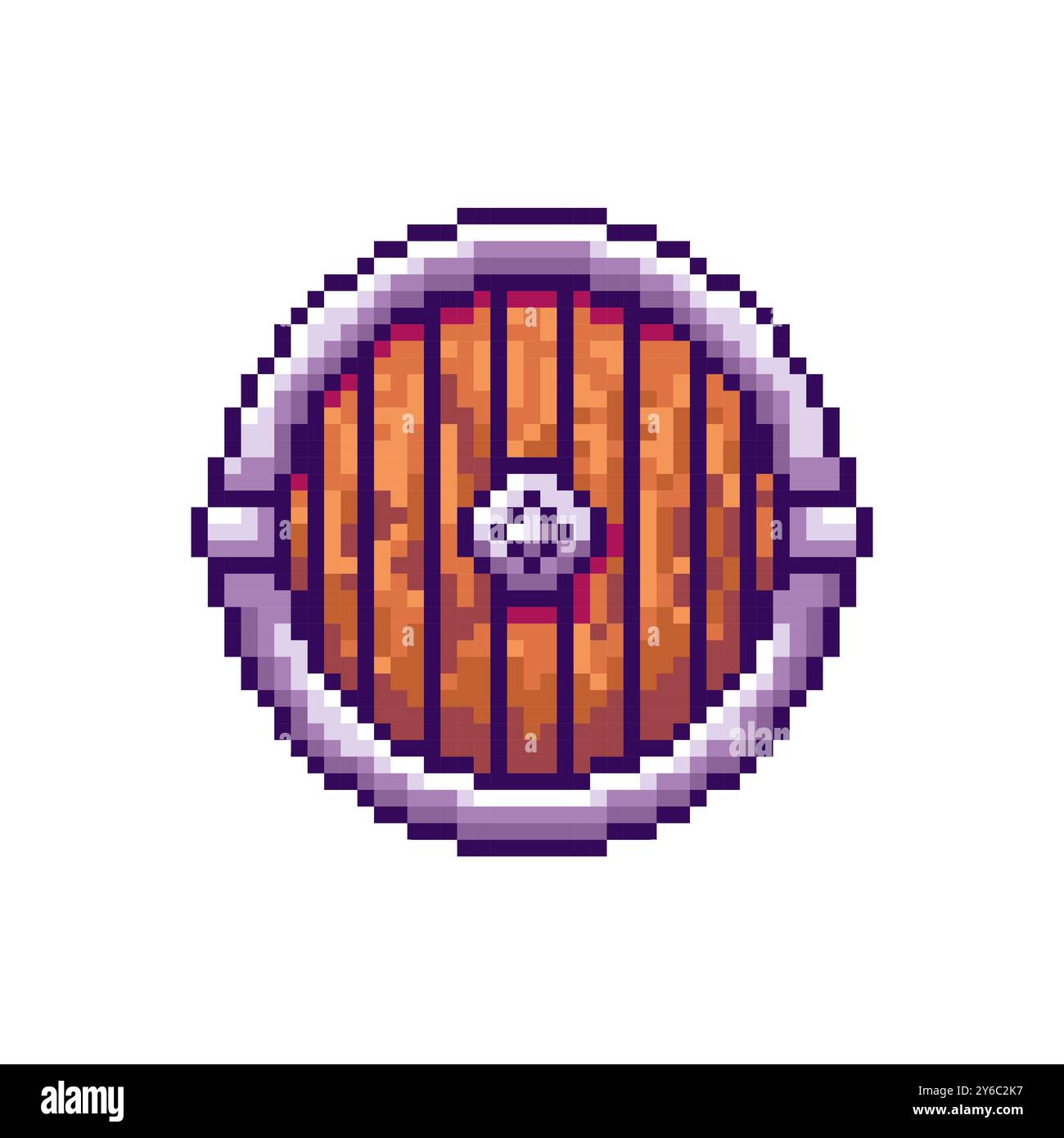 Design d'actif de jeu Pixel art Wooden Shield Illustration de Vecteur