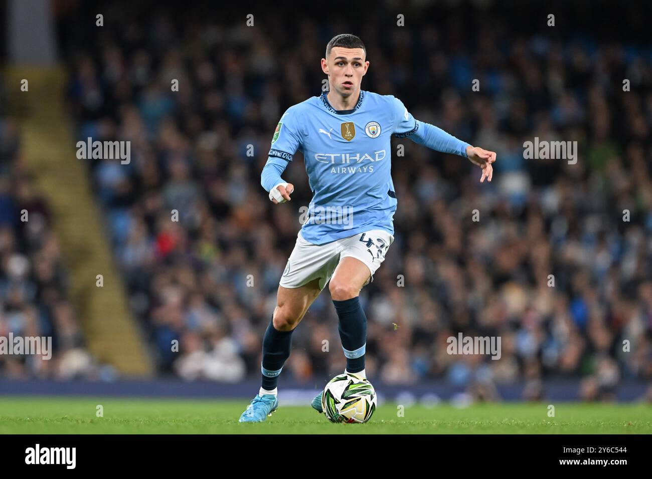 Phil Foden de Manchester City en action lors du match de la Carabao Cup Manchester City vs Watford au stade Etihad, Manchester, Royaume-Uni, 24 septembre 2024 (photo de Cody Froggatt/News images) à Manchester, Royaume-Uni le 24/09/2024. (Photo de Cody Froggatt/News images/SIPA USA) Banque D'Images