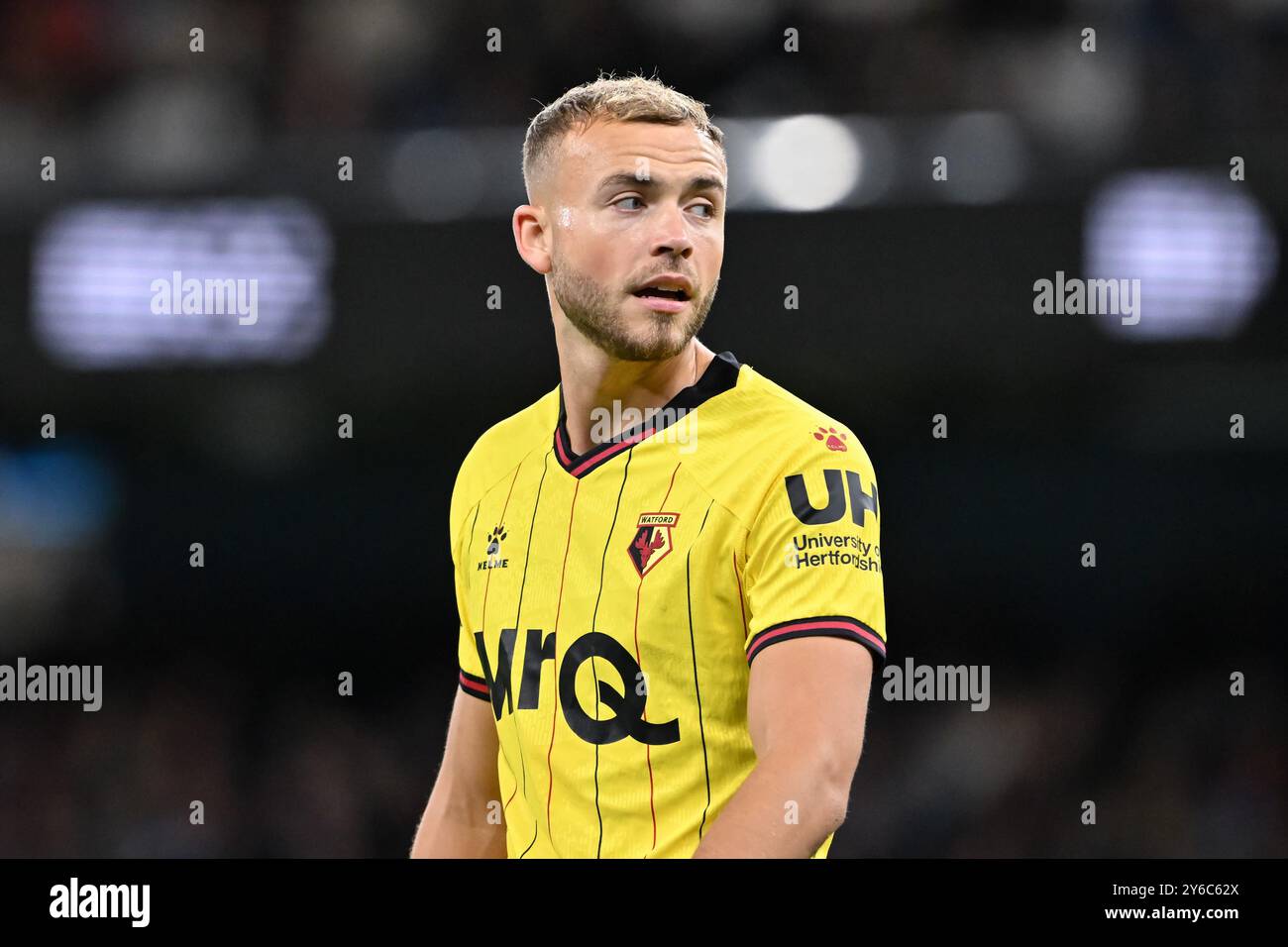 Ryan Porteous de Watford lors de la Carabao Cup match Manchester City vs Watford à l'Etihad Stadium, Manchester, Royaume-Uni. 24 septembre 2024. (Photo de Cody Froggatt/News images) à Manchester, Royaume-Uni le 24/09/2024. (Photo de Cody Froggatt/News images/Sipa USA) crédit : Sipa USA/Alamy Live News Banque D'Images