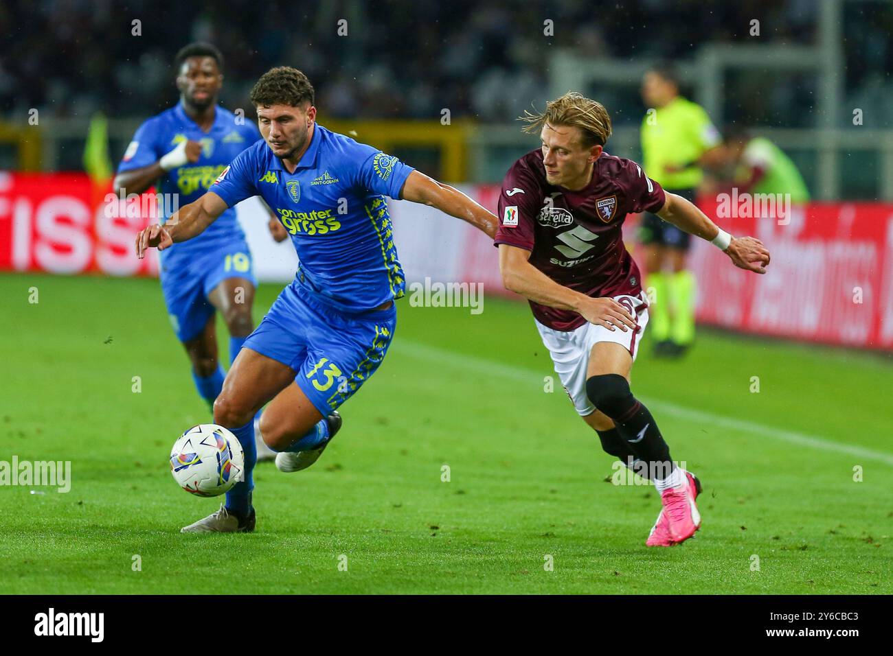 Liberato Cacace d'Empoli et Marcus Pedersen de Torino FC lors du match de Coppa Italia entre Torino FC et Empoli FC à l'Olympic Grande Torino Stad Banque D'Images