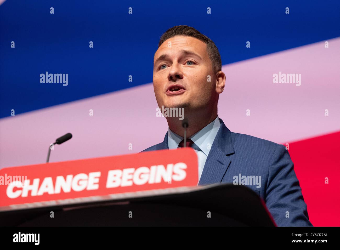 Liverpool, Royaume-Uni. 25 septembre 2024. Wes Streeting Secrétaire d'État à la santé et aux soins sociaux et député d'Ilford North, Liverpool Labour Conference 2024. Photo : Garyroberts/worldwidefeatures.com crédit : GaryRobertsphotography/Alamy Live News Banque D'Images