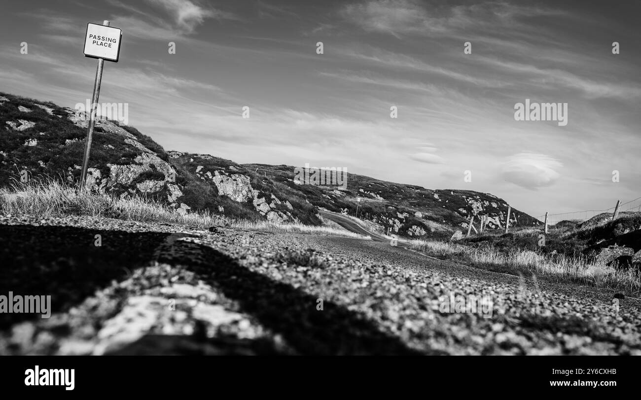 Passing place, île de Harris, Hébrides extérieures, Écosse, Royaume-Uni, Europe Banque D'Images