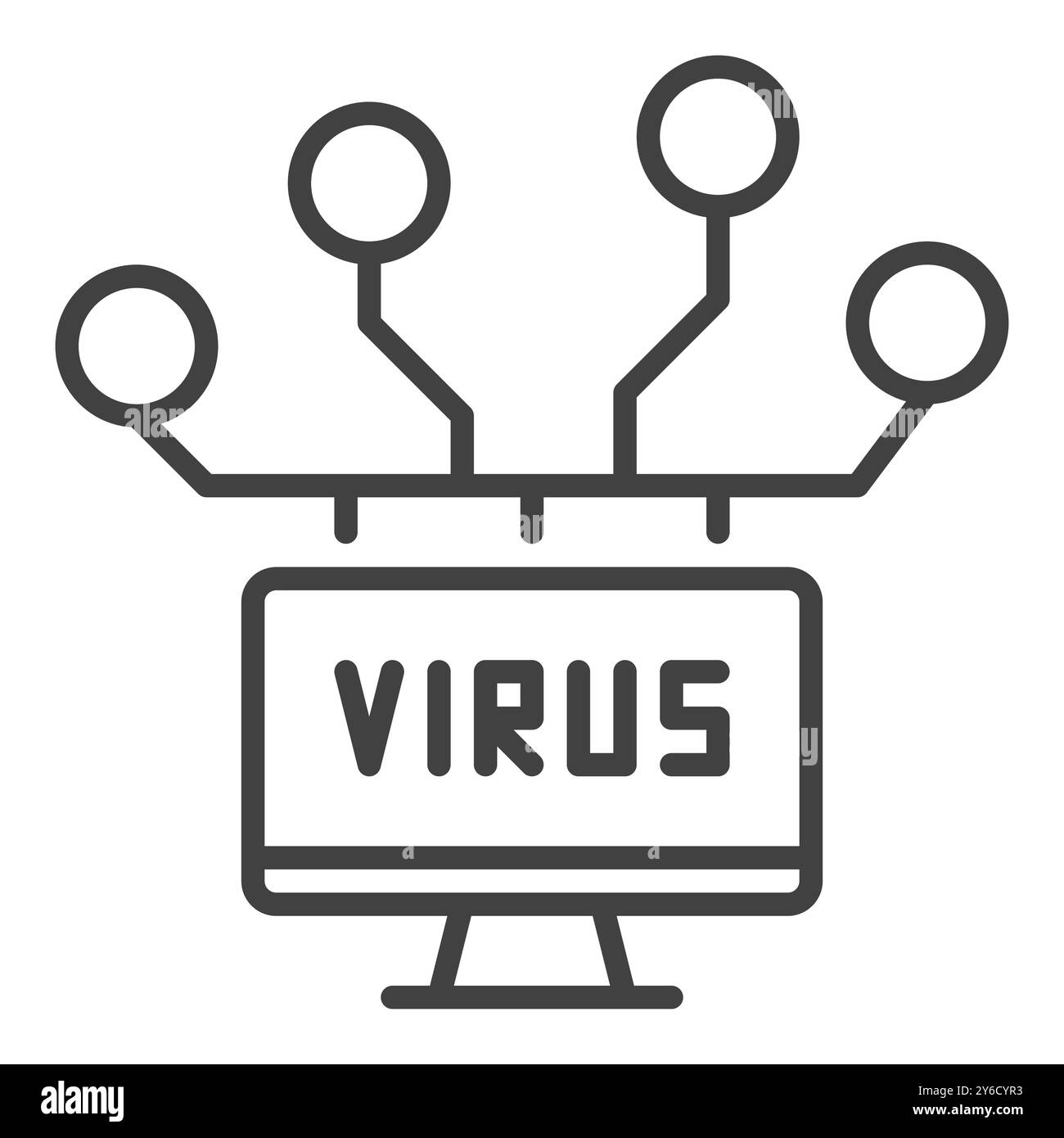 Réseau informatique vectoriel avec icône de concept de virus ou signe dans le style de ligne mince Illustration de Vecteur