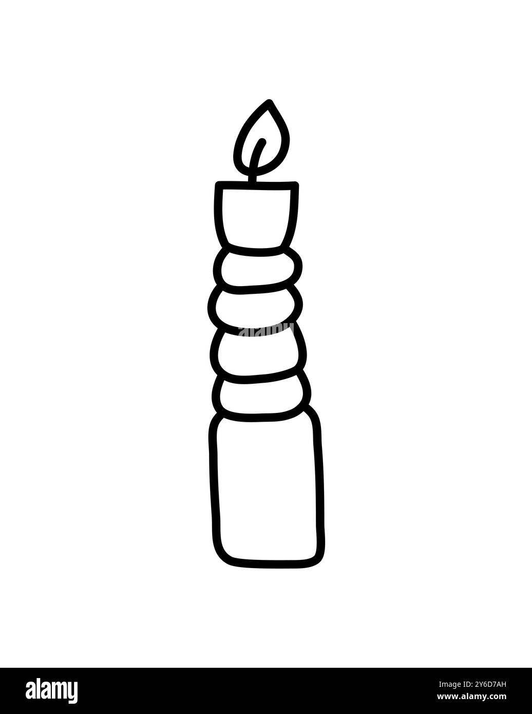 Bougie esthétique de décoration de ligne vectorielle de cire. Illustration colorée dessinée à la main. Délicat élément romantique de décor. Dessinez une bougie allumée chaleureuse Illustration de Vecteur