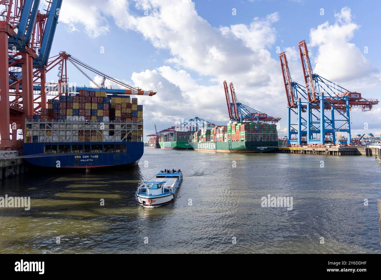 Der Hamburger Hafen. 21.09.2024, UE, DEU, Deutschland, Hambourg, Hambourg : Containerbrücken des Eurogate Container-Terminals à Waltershof. UE, DEU, Allemagne, Hambourg, Hambourg : portiques à conteneurs au terminal à conteneurs Eurogate à Waltershof. Banque D'Images