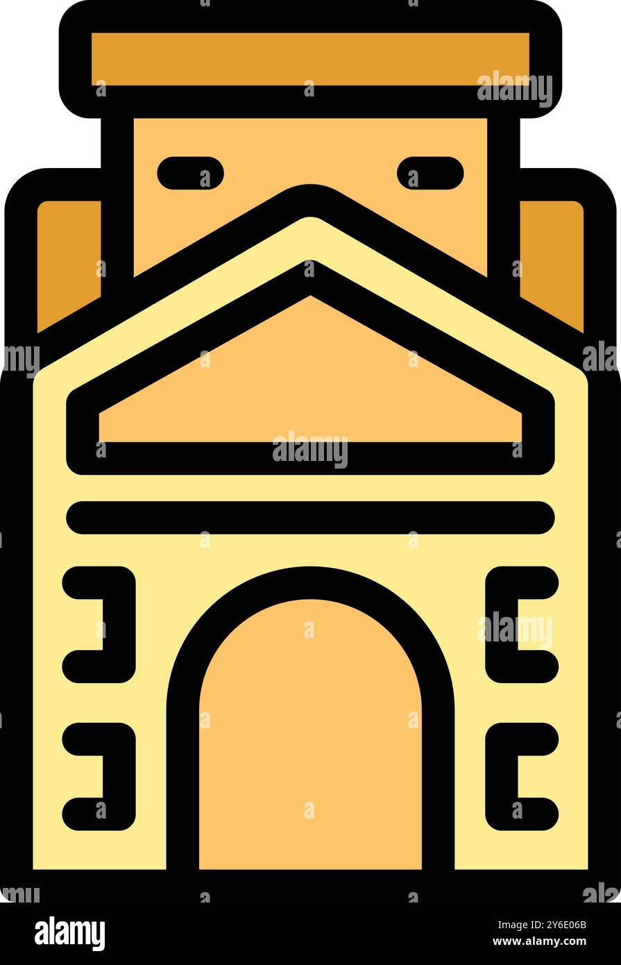 Bâtiment jaune avec entrée en arc et illustration d'icône de petites fenêtres Illustration de Vecteur