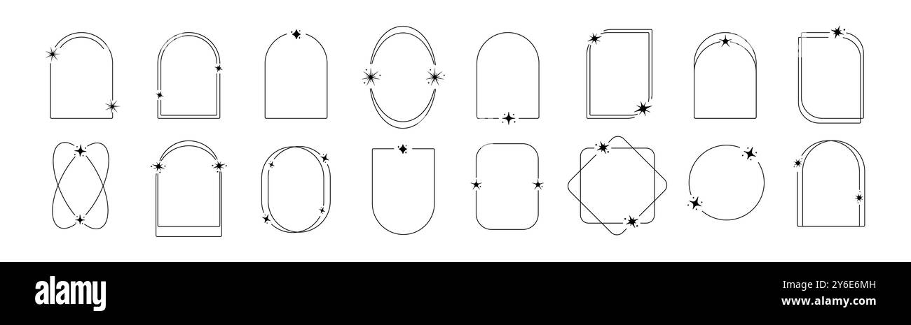 Contour de la collection de cadres en étoile. Bordure avec des éléments d'espace. Illustration de Vecteur