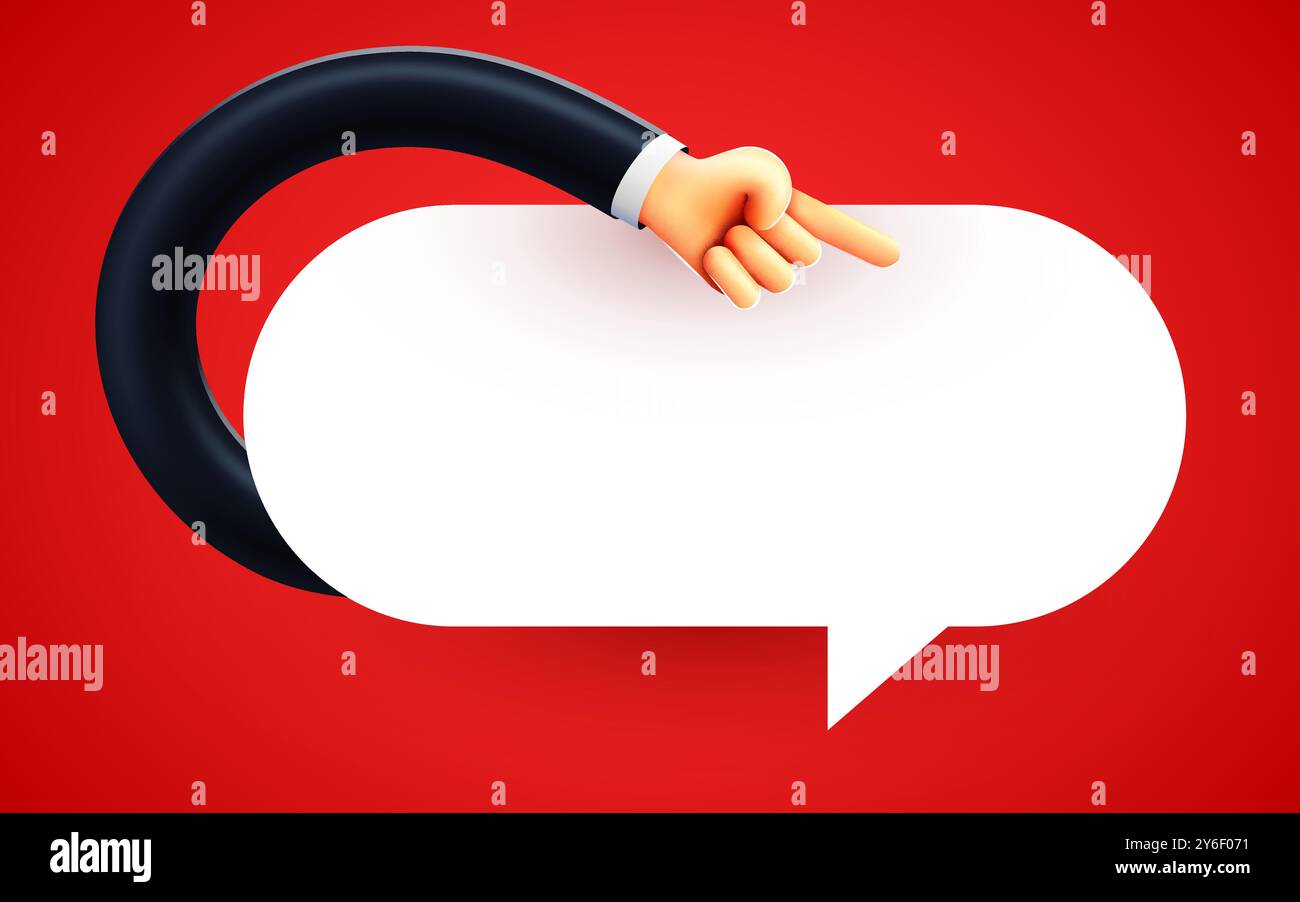 Main de dessin animé pointant vers la bulle de chat. Illustration de Vecteur
