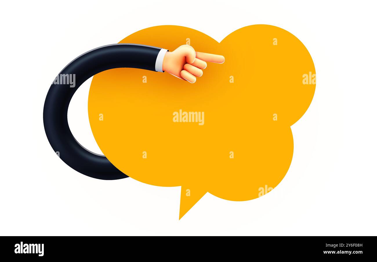 Main de dessin animé pointant vers la bulle de chat. Illustration de Vecteur