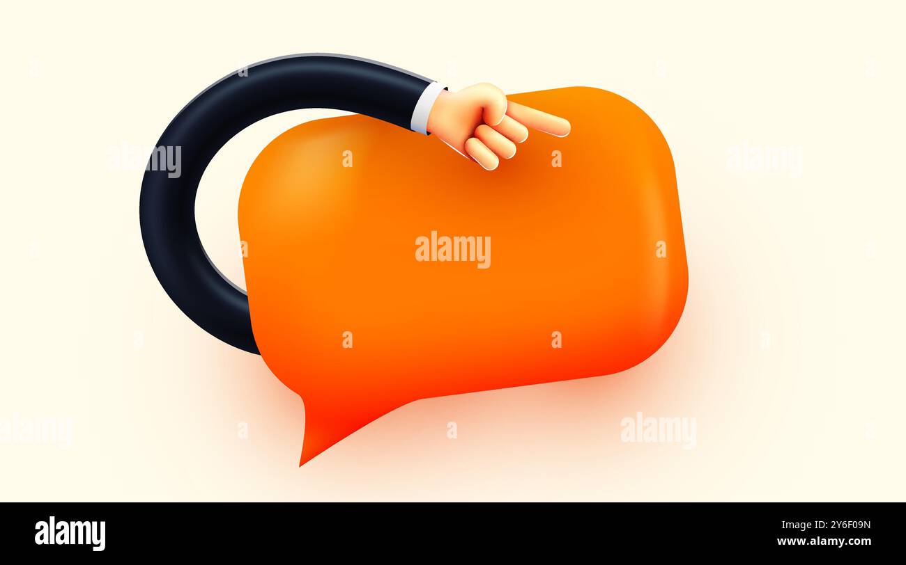 Main de dessin animé pointant vers la bulle de chat. Illustration de Vecteur