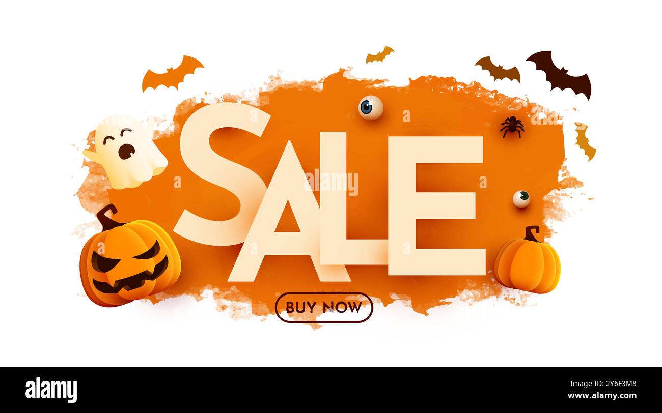 Modèle de bannière de vente d'Halloween. Podium et numéros avec montant de remise. Offre spéciale octobre. Illustration vectorielle. Illustration de Vecteur