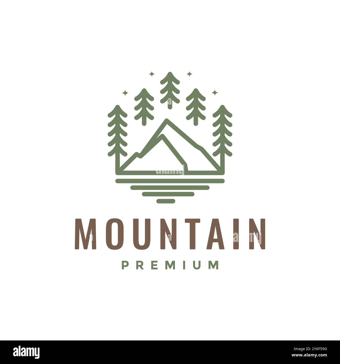 pic de montagne extérieur avec des arbres nature simple style de ligne minimale logo design illustration d'icône vectorielle Illustration de Vecteur