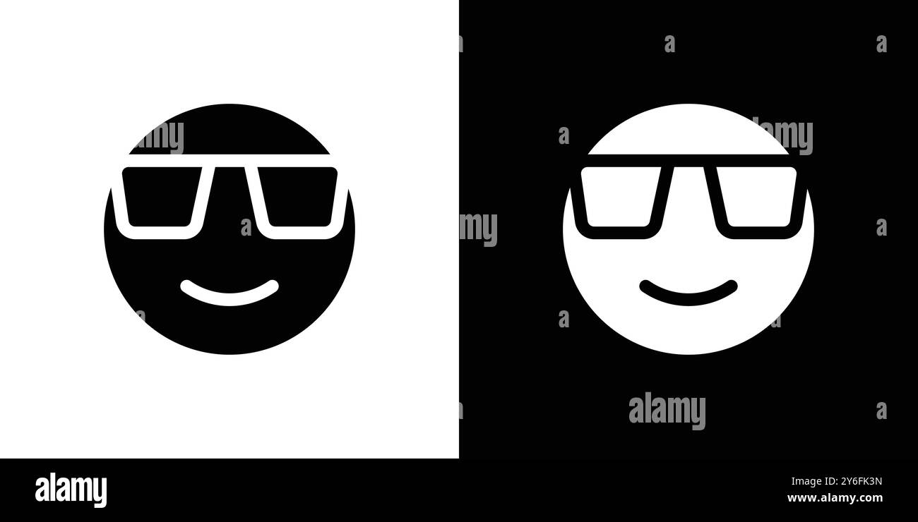 Icône Emoji cool définie dans le style de contour de ligne mince et signe vectoriel linéaire Illustration de Vecteur