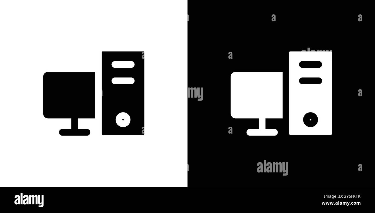 Icône d'ordinateur de bureau définie dans le style de contour de ligne mince et signe vectoriel linéaire Illustration de Vecteur