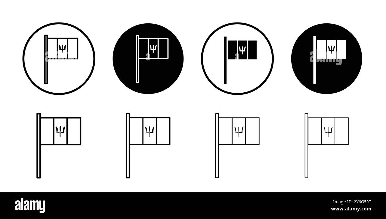 Icône de drapeau de pays de la Barbade définie dans un style de contour de ligne mince et un signe vectoriel linéaire Illustration de Vecteur