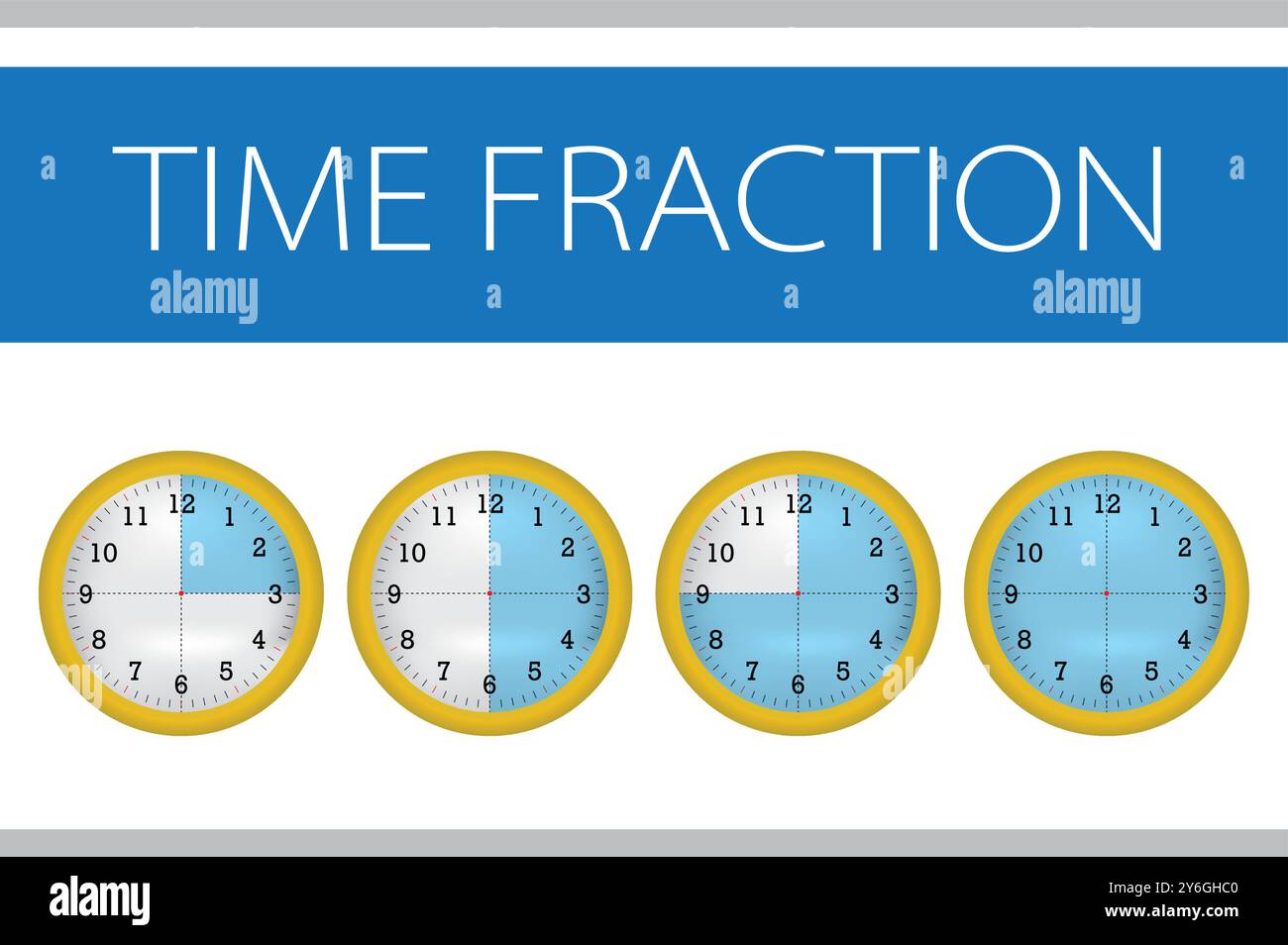 Fraction de temps avec différents styles, matériel éducatif, horloges montrant le temps différent dans le style bleu, illustrations vectorielles Illustration de Vecteur