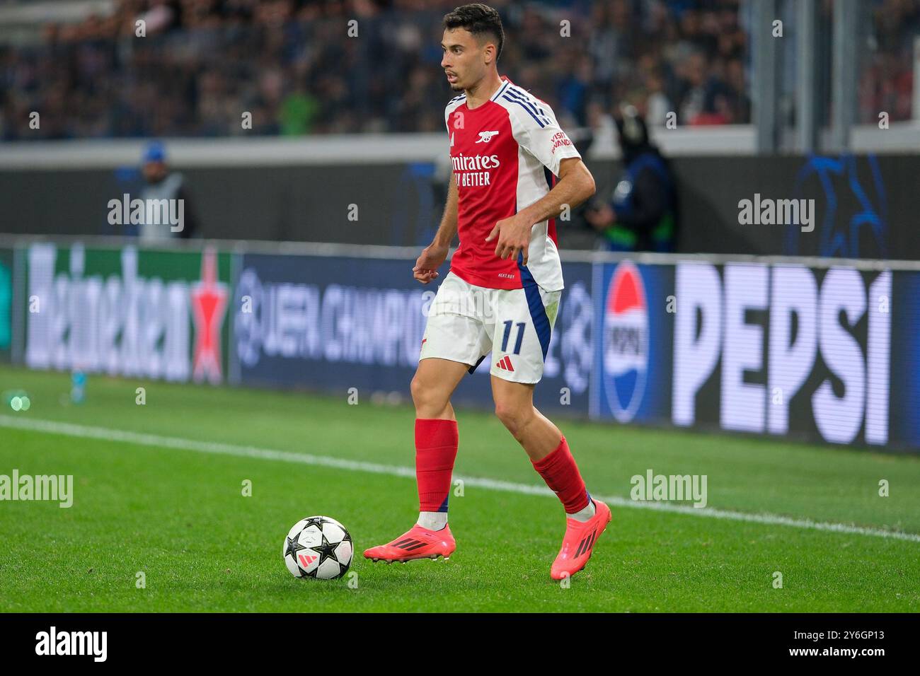 Gabriel Martinelli du FC Arsenal porte le ballon lors du match de football UEFA Champions League 2024/2025 - League phase MD1 entre Atalanta BC et Banque D'Images