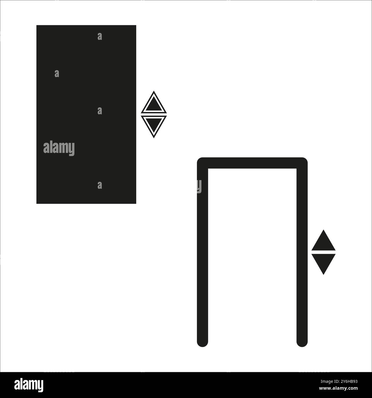 Icône de la porte de l'ascenseur. Symbole de flèche haut et bas. Conception simple de contour noir. Elément de transport minimaliste. Illustration de Vecteur