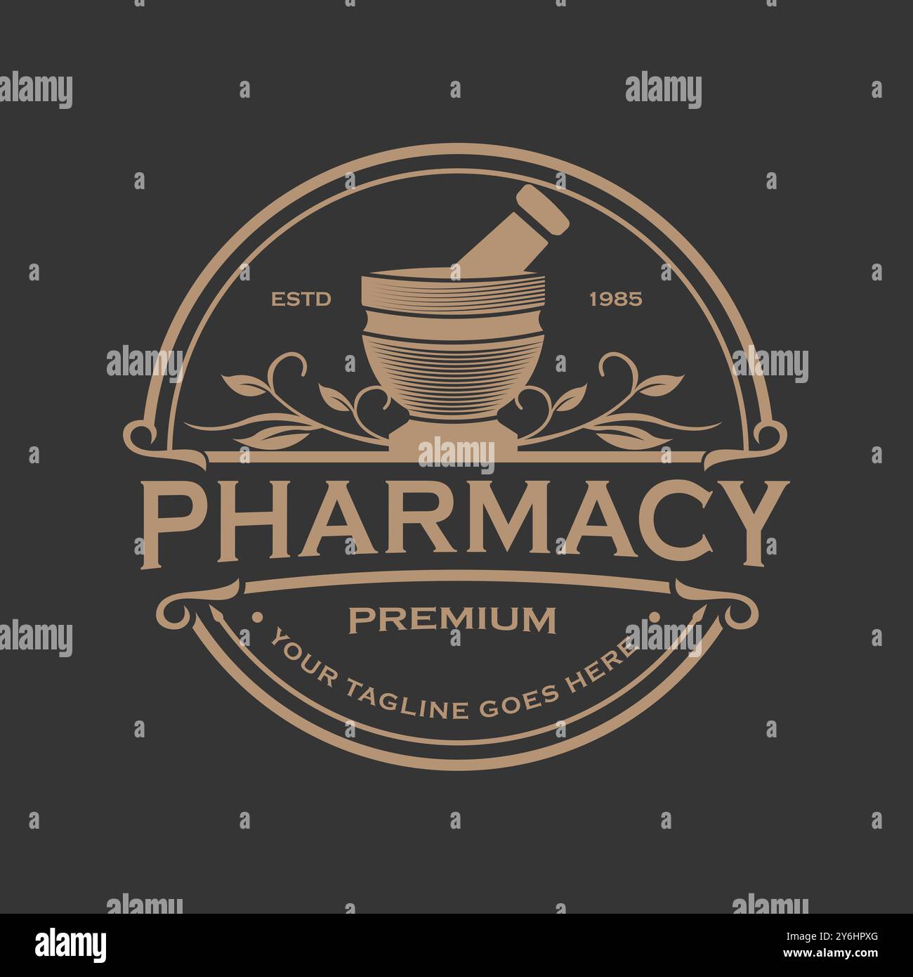 Conception classique de logo de pharmacie avec bol de poinçon de style traditionnel et illustration vectorielle rétro rétro de fond sombre Illustration de Vecteur Conception classique de logo de pharmacie avec bol de poinçon de style traditionnel et illustration vectorielle rétro rétro de fond sombre Illustration de Vecteur
