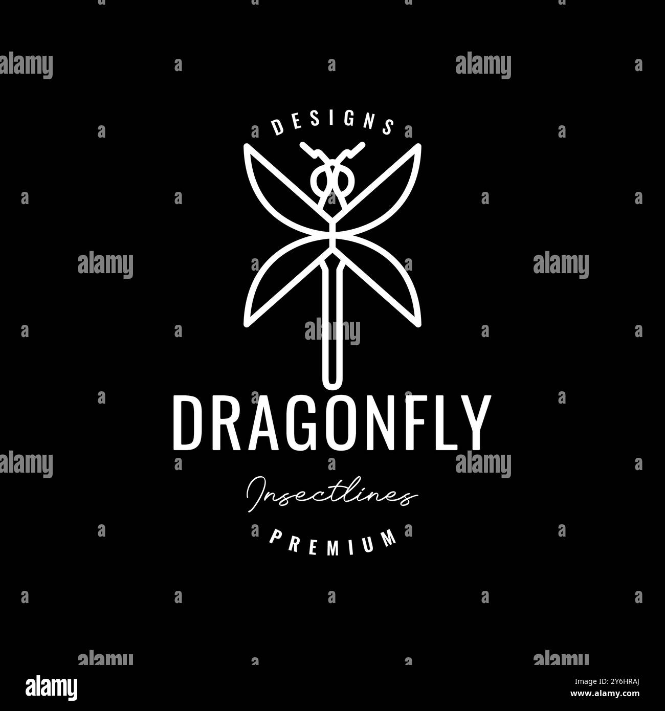 animal insecte ailes de libellule longues queues de style simple ligne de style mascotte logo design illustration d'icône vectorielle Illustration de Vecteur