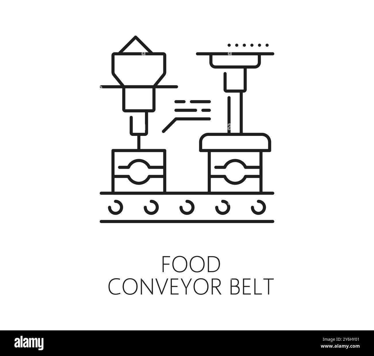 Convoyeur à bande de fabrication de nourriture, icône de ligne de production automatique et manuelle. Équipement d'automatisation de l'industrie, production manuelle de la chaîne d'approvisionnement d'entrepôt Illustration de Vecteur