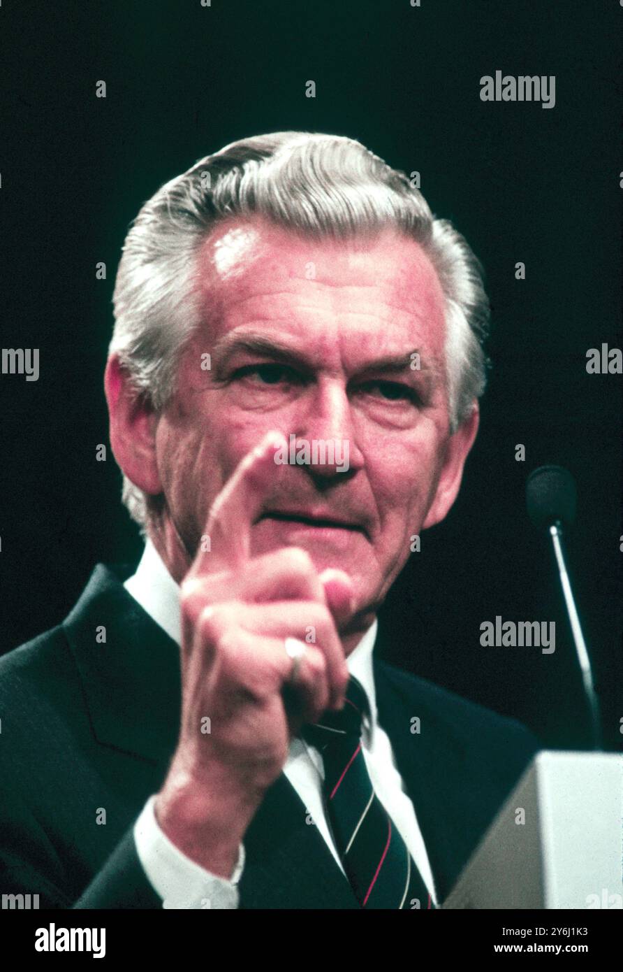 Robert (Bob) Hawke, (9 décembre 1929 – 16 mai 2019) Premier ministre de l'Australie 1983-1991 photographié à la conférence de l'ALP à Hobart, Tasmanie, du 28th au 29th juin 1991 Banque D'Images