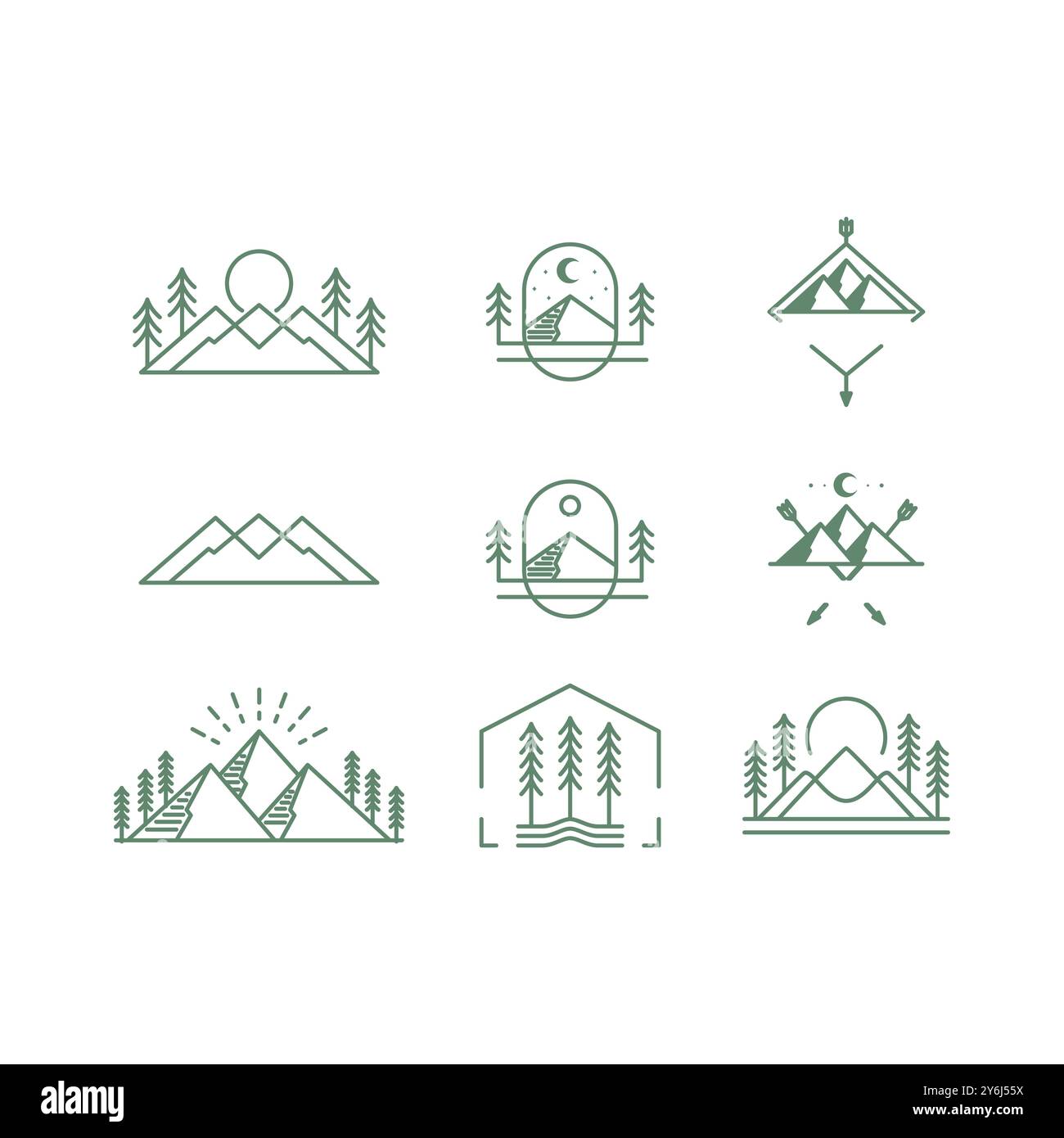 vecteur de conception de collection mountain peak outdoor icon set Illustration de Vecteur