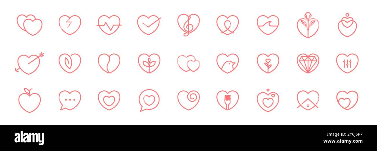 coeur d'amour avec le genre de passe-temps préféré style de ligne simple modern icon set collection signe symbole logo design illustration vectorielle Illustration de Vecteur