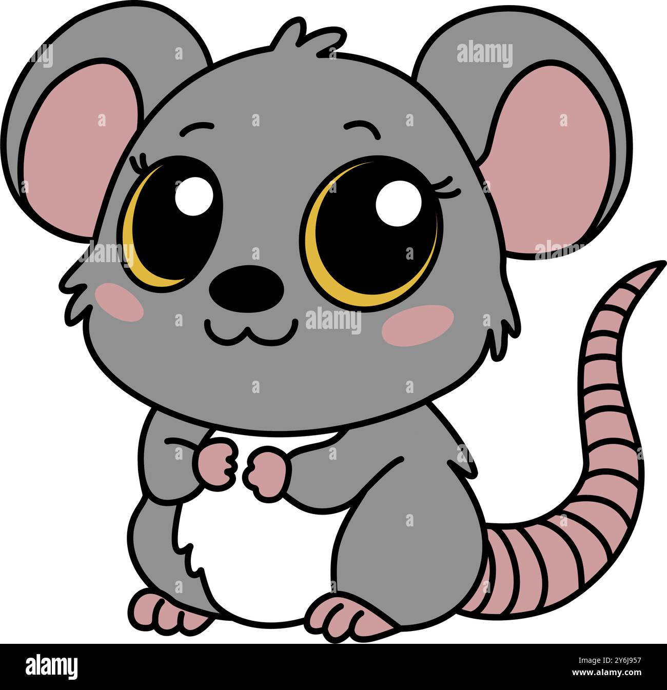 Animal de rat chinois zodiaque de l'icône de signe du nouvel an. Asiatique kawaii style mignon illustration isolée de hamster mascotte. Adorable souris grise avec de grands yeux St Illustration de Vecteur