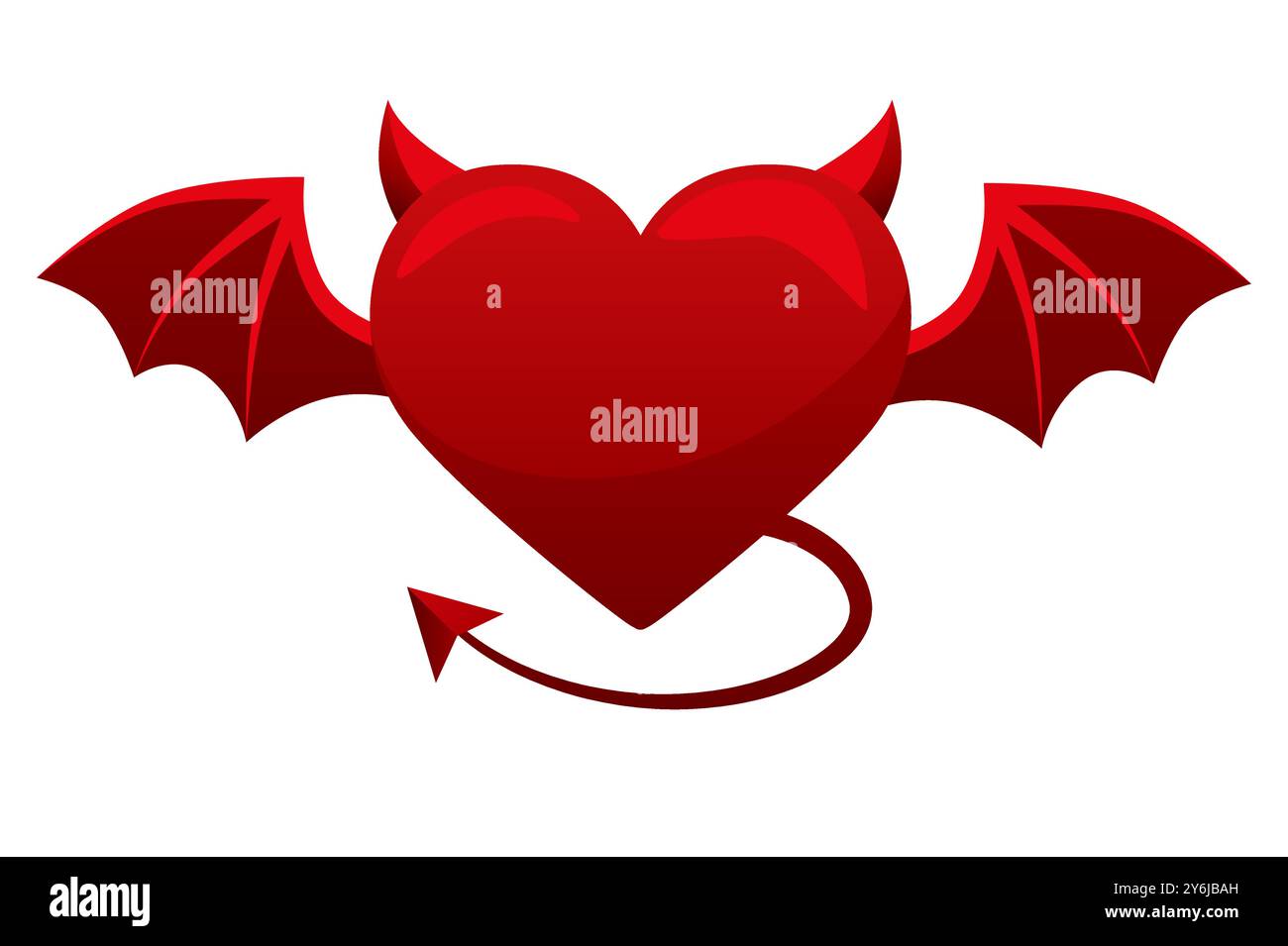 Icône de cœur rouge diable isolé sur fond blanc. Coeur avec ailes de queue et cornes. Conception plate, illustration vectorielle pour vos conceptions, cartes de voeux Illustration de Vecteur