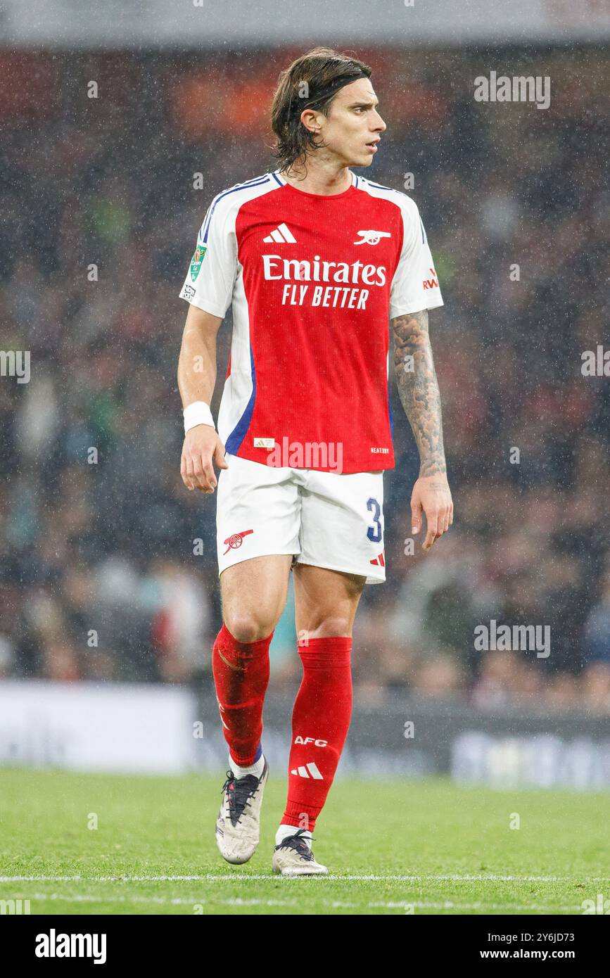 Londres, Royaume-Uni. 25 septembre 2024. Riccardo Calafiori de l'Arsenal FC lors du match Arsenal FC vs Bolton Wanderers FC Carabao Cup Round 3 à l'Emirates Stadium, Londres, Angleterre, Royaume-Uni le 25 septembre 2024 crédit : Every second Media/Alamy Live News Banque D'Images