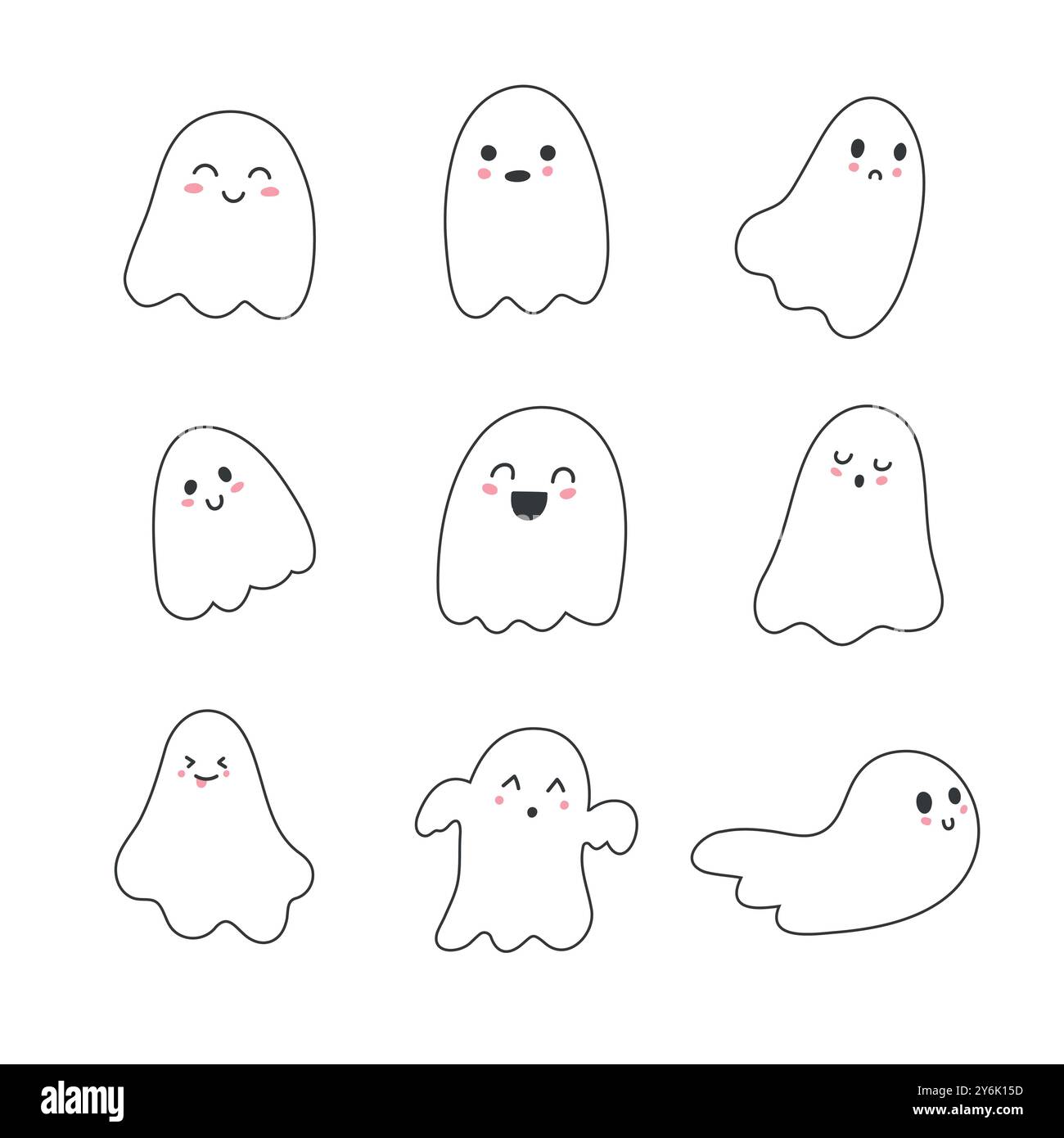 Mignons fantômes heureux d'Haloween. Illustration de Vecteur