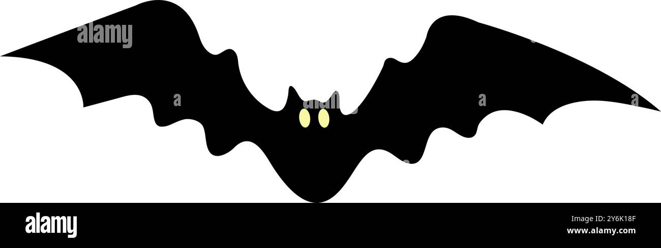 Une simple chauve-souris noire aux yeux jaunes. Chauve-souris effrayante pour la décoration d'Halloween ou la conception à thème effrayant. Parfait pour créer un graphique étrange, invitation ou ho Illustration de Vecteur
