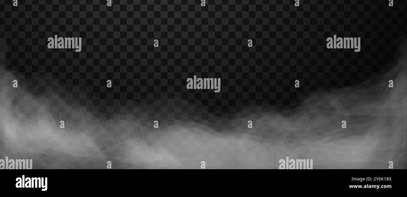 Brouillard blanc ou fumée isolé sur fond transparent foncé Illustration de Vecteur