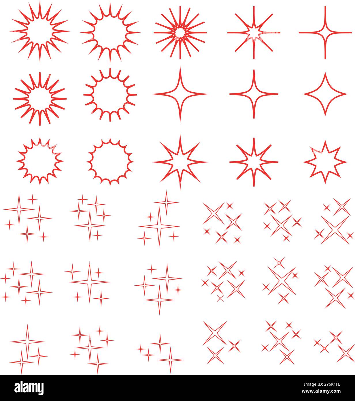 Dessinez les étoiles à effet de lumière éclatante et les éclats. Illustration de Vecteur
