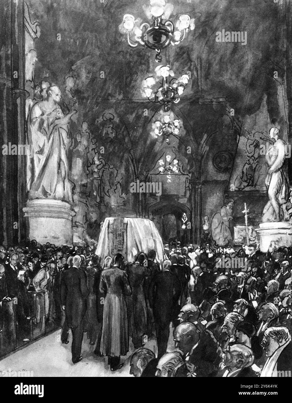 Thomas Hardy a posé à côté de Dickens dans l'abbaye de Westminster. ' Louons maintenant les hommes célèbres ' : les cendres de Thomas Hardy portées dans la tombe du coin des poètes . 21 janvier 1928 Banque D'Images