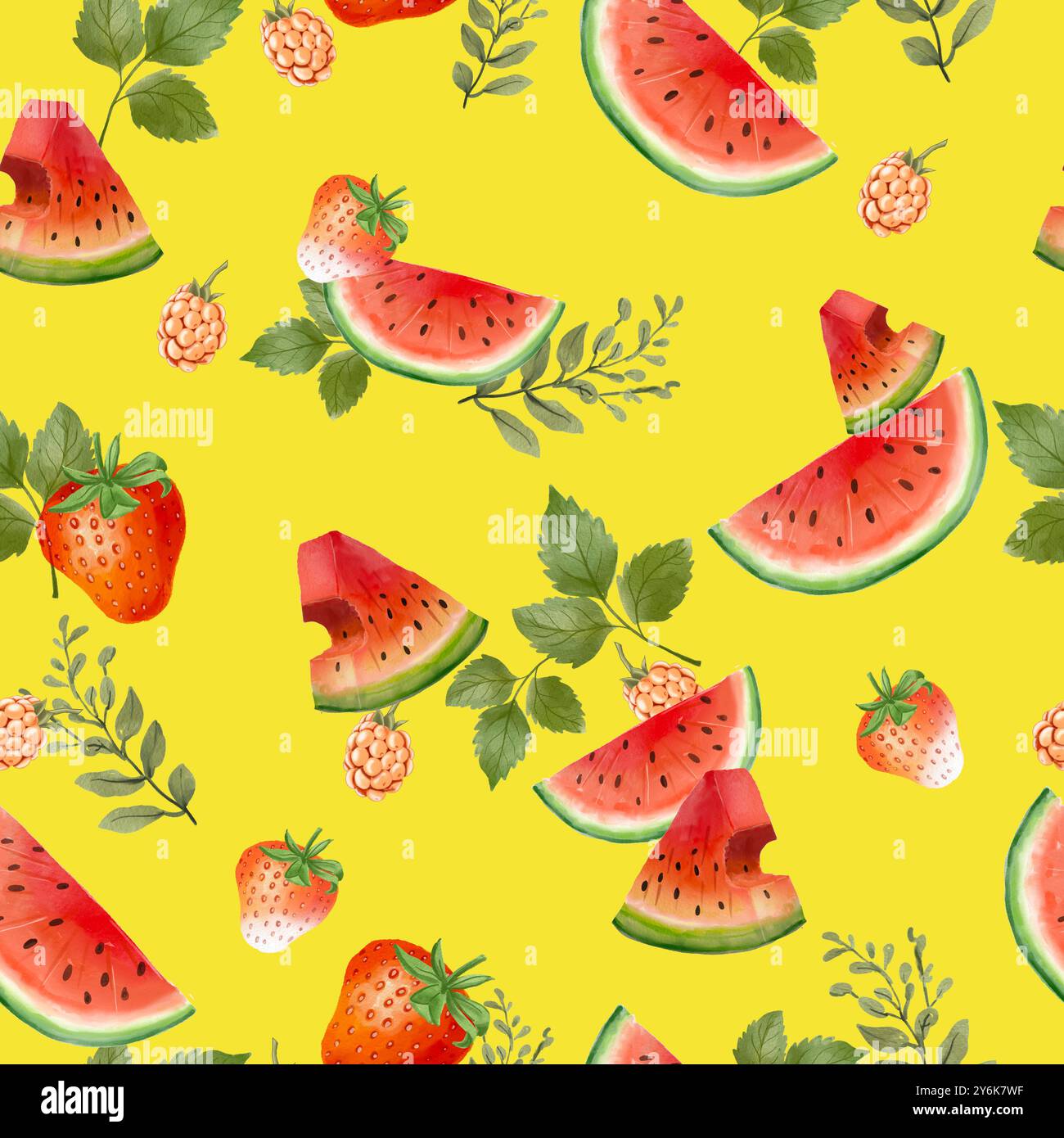 Mignon aquarelle pastèque et motif sans couture de fraises Banque D'Images